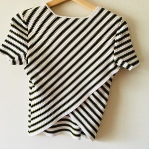 ALC striped white viscose t shirt with cross back